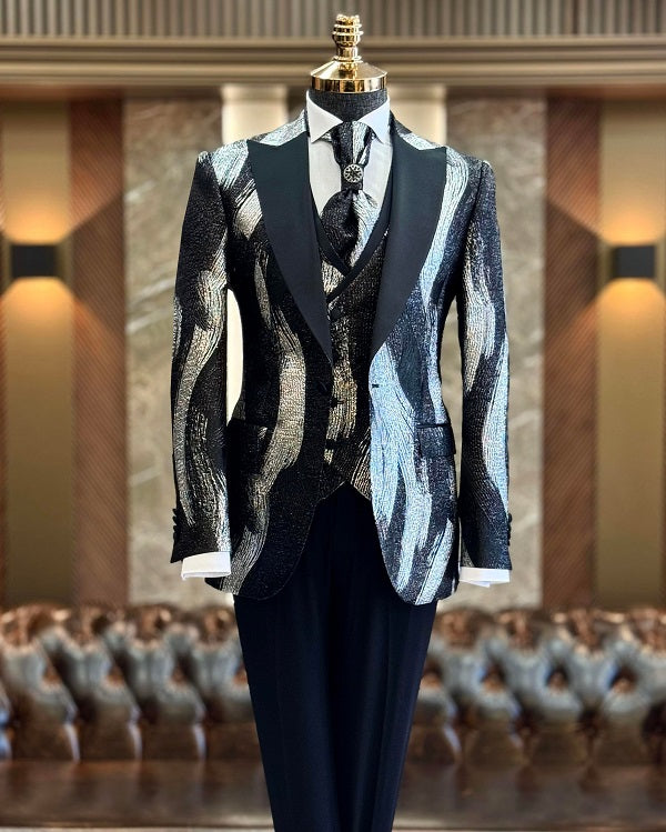 Palermo Slim Fit Peak Lapel Groom Suit - Black image 0