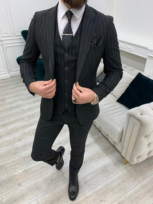 Miami Black Pinstripe 3-Piece Men’s Suit image 0