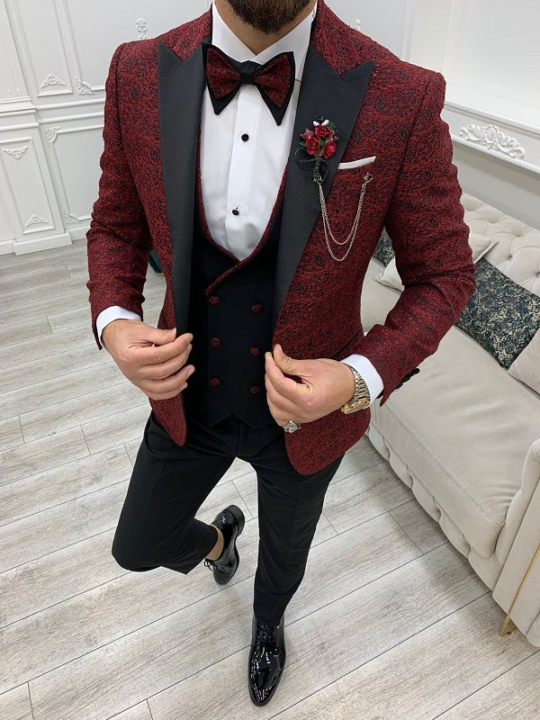 Deerfield Floral Pattern Burgundy Tuxedo image 0