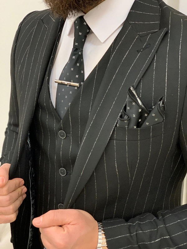 Miami Black Pinstripe 3-Piece Men’s Suit image 2