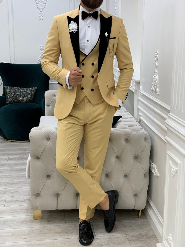 Alexandria Velvet Lapel Men’s Yellow Tuxedo image 3