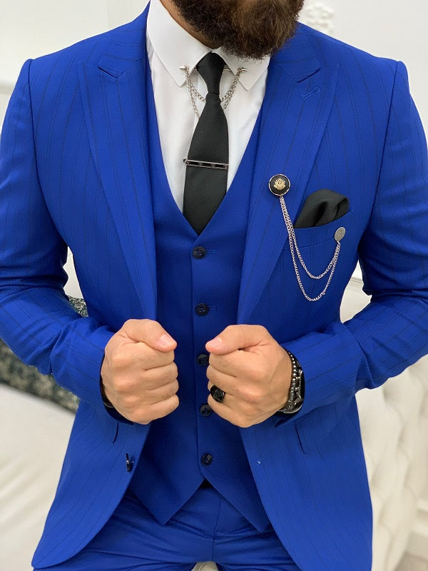 Yukon Royal Blue Striped 3-Piece Men’s Suit image 1