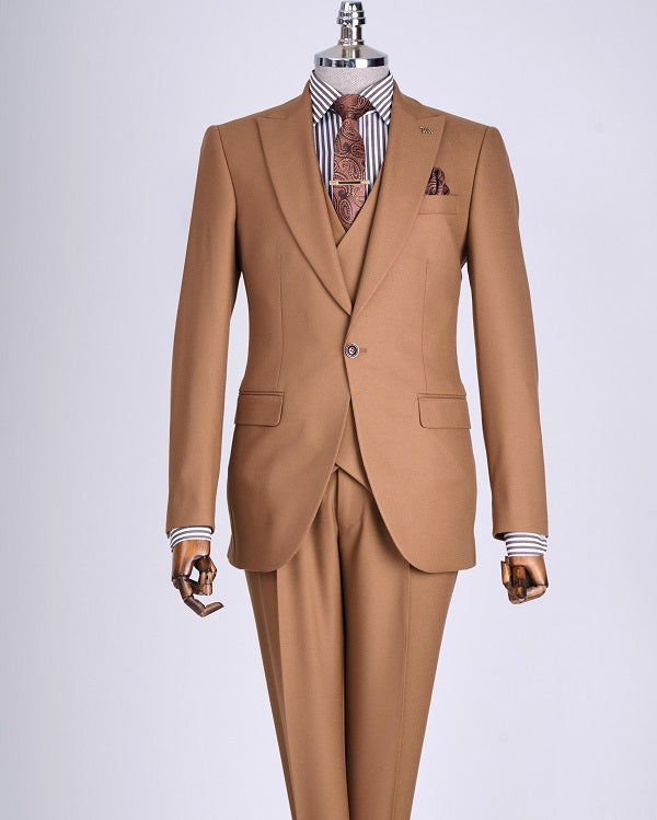 Palermo Slim Fit Peak Lapel 3 Piece Suit - Brown image 0