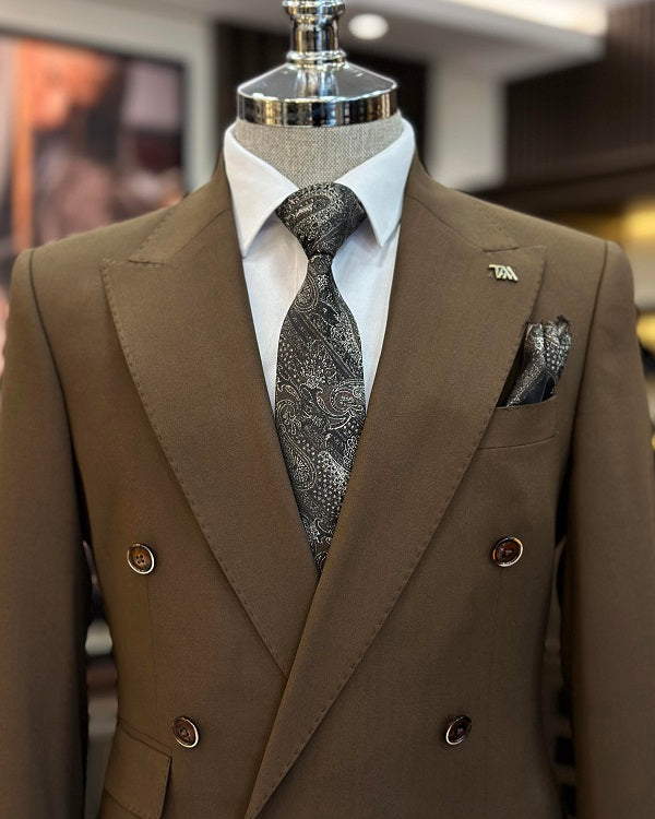 BespokeDaily Palermo Brown Slim Fit Double Breasted Suit image 1