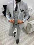 BespokeDaily Yukon Light Gray Slim Fit Peak Lapel Striped Suit image 0