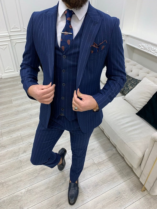 Miami Blue 3 Piece Pinstripe Suit image 0