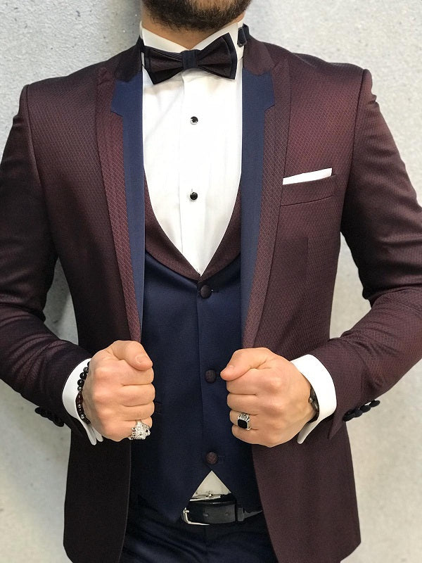 Richmond Slim Fit Peak Lapel Burgundy Tuxedo image 1