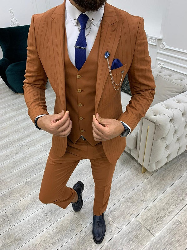 Yukon Rust Striped 3-Piece Men’s Suit image 0