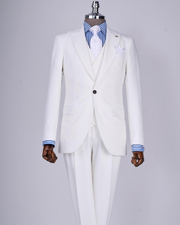 Palermo Slim Fit Peak Lapel 3 Piece Suit - White image 0