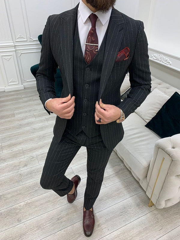 Miami Dark Gray 3 Piece Pinstripe Suit image 0