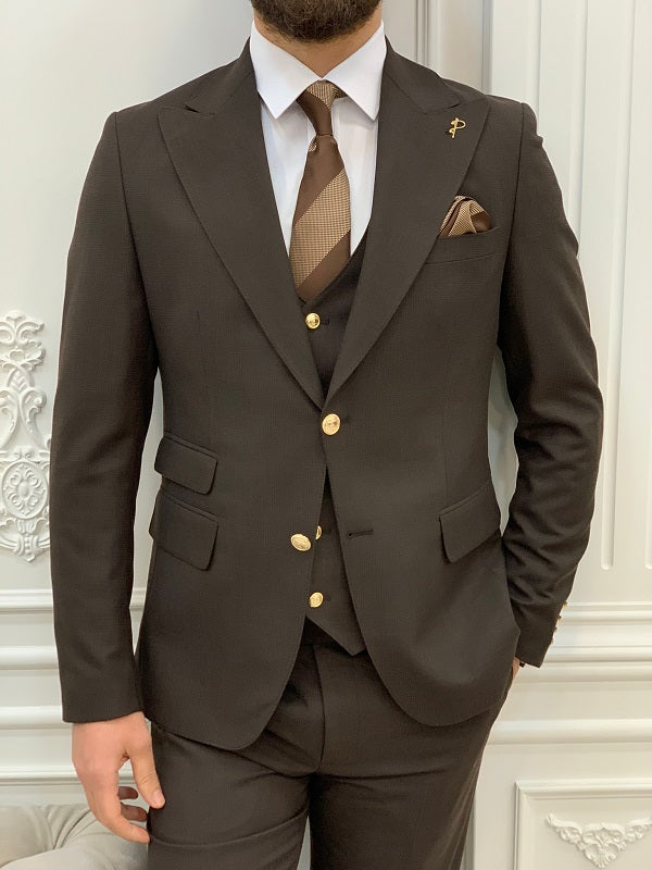 Ocala Dark Brown Slim Fit Peak Lapel Suit image 1