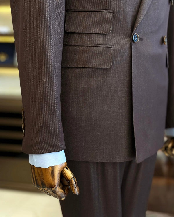BespokeDaily Pisa Brown Slim Fit Double Breasted Suit image 2