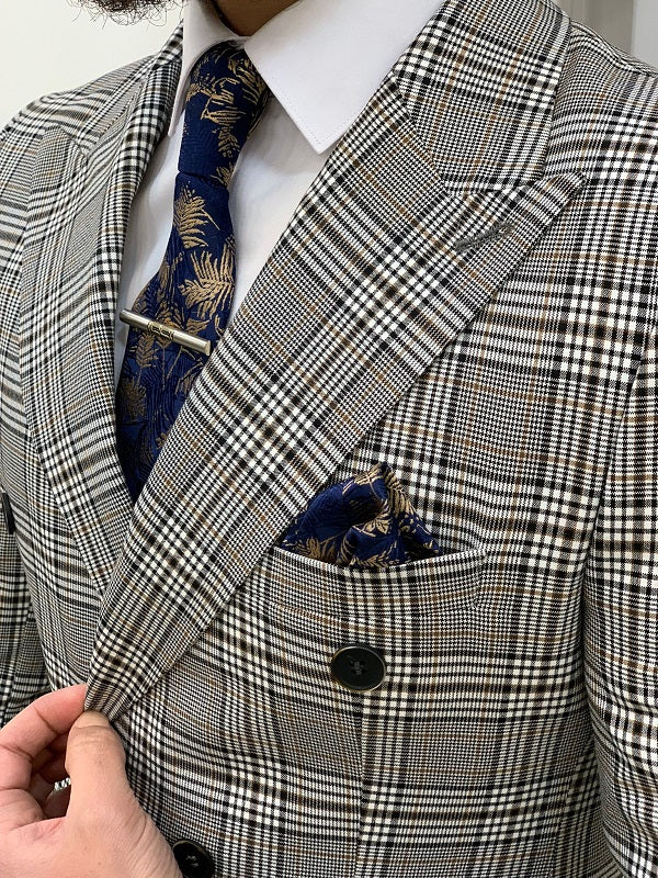 Miami 3-Piece Gray Double Breasted Checked Suit image 2