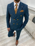 BespokeDaily Venice Green Slim Fit Double Breasted Striped Suit image 0