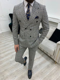 Miami 3-Piece Gray Double Breasted Checked Suit image 0