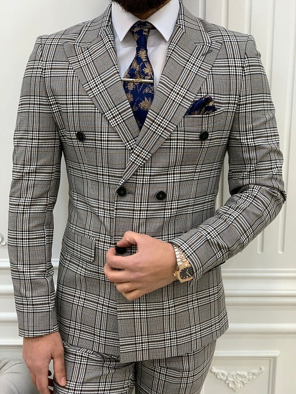 Miami 3-Piece Gray Double Breasted Checked Suit image 1