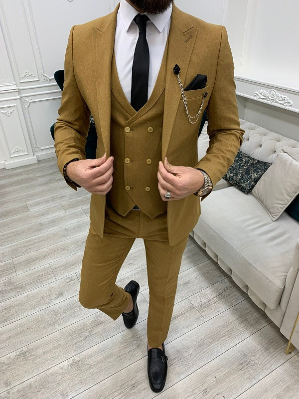 BespokeDaily Miami Mustard Slim Fit Peak Lapel Suit image 0