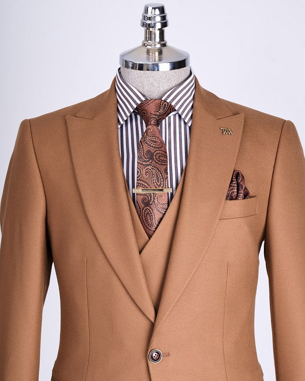 Palermo Slim Fit Peak Lapel 3 Piece Suit - Brown image 1