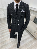 BespokeDaily Venice Black Slim Fit Double Breasted Striped Suit image 0