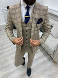 BespokeDaily Alexandria Cream Slim Fit Peak Lapel Plaid Suit