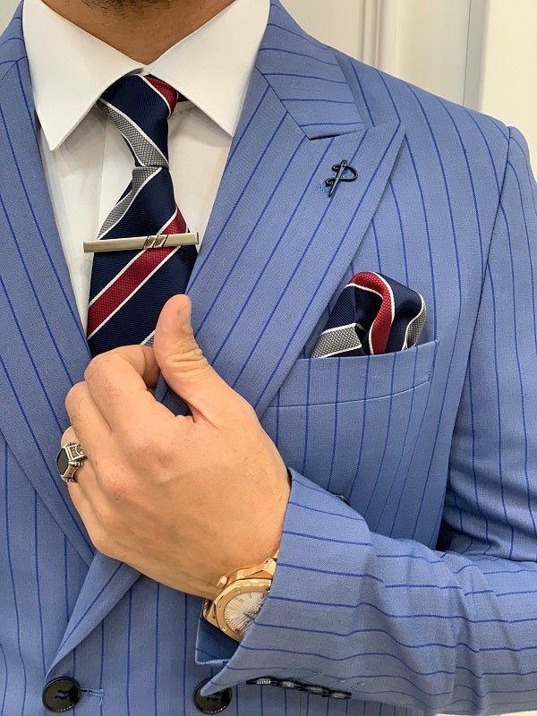 Venice Blue Double Breasted Striped Suit image 3