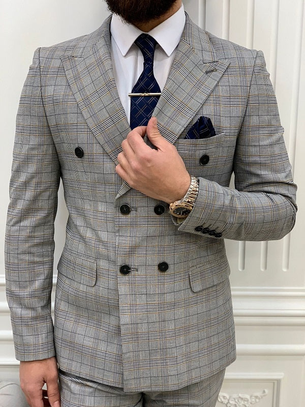 Miami Gray Double Breasted Plaid Suit image 1