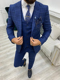 BespokeDaily Alexandria Indigo Slim Fit Peak Lapel Plaid Suit image 0