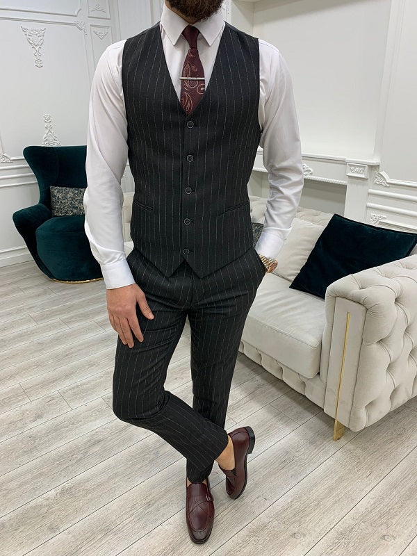 Miami Dark Gray 3 Piece Pinstripe Suit image 3