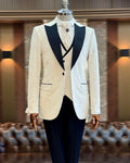Deerfield Slim Fit Peak Lapel Floral Groom Suit - White image 0