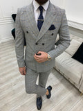 Miami Gray Double Breasted Plaid Suit image 0