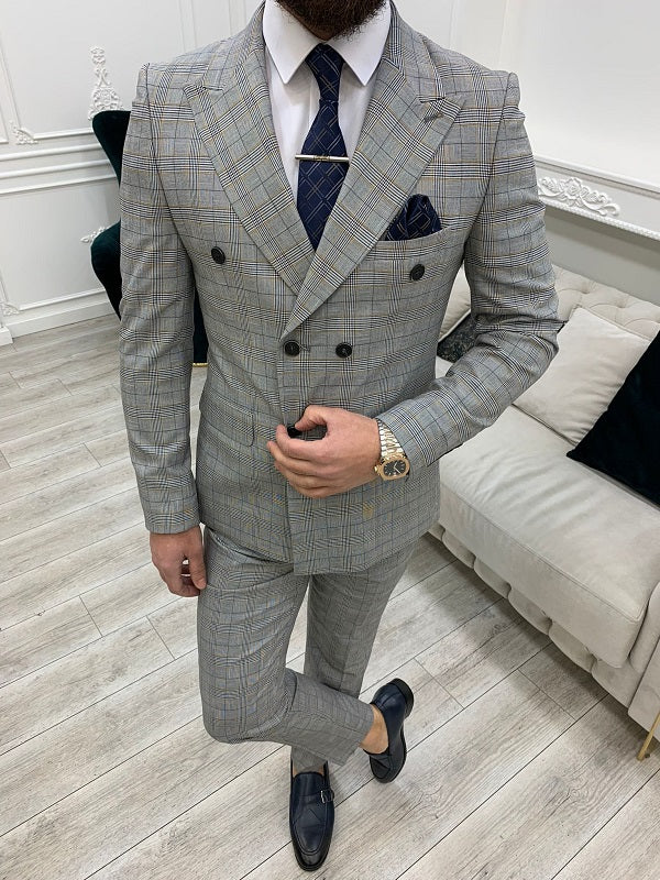 Miami Gray Double Breasted Plaid Suit image 0