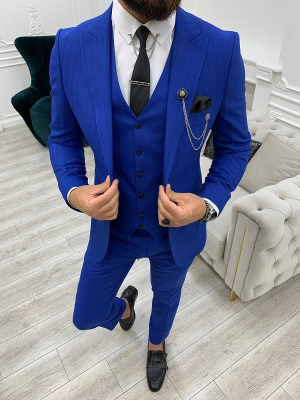 Yukon Royal Blue Striped 3-Piece Men’s Suit image 0
