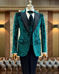 Deerfield Slim Fit Peak Lapel Floral Groom Suit - Green image 0