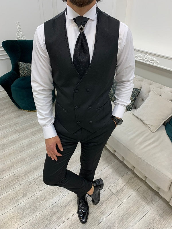 Destin Black Slim Fit Shawl Lapel Wedding Suit image 2