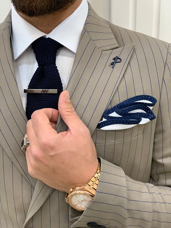 Venice Khaki 3 Piece Double Breasted Striped Suit image 3