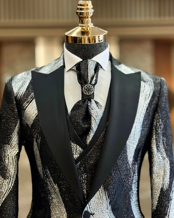 Palermo Slim Fit Peak Lapel Groom Suit - Black image 1