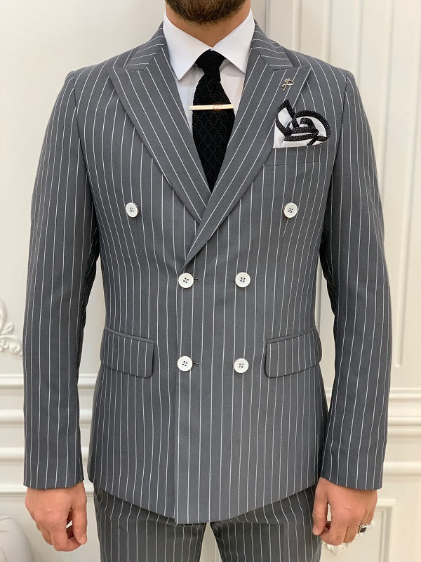 Venice Anthracite Double Breasted Striped Suit image 3
