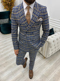 BespokeDaily Yukon Blue Slim Fit Double Breasted Plaid Suit image 0
