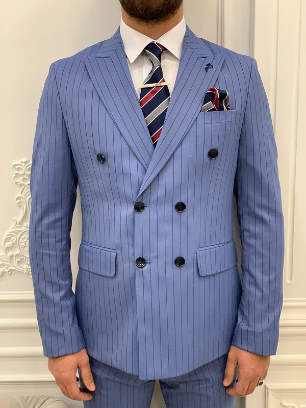 Venice Blue Double Breasted Striped Suit image 2