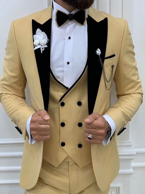 Alexandria Velvet Lapel Men’s Yellow Tuxedo image 1