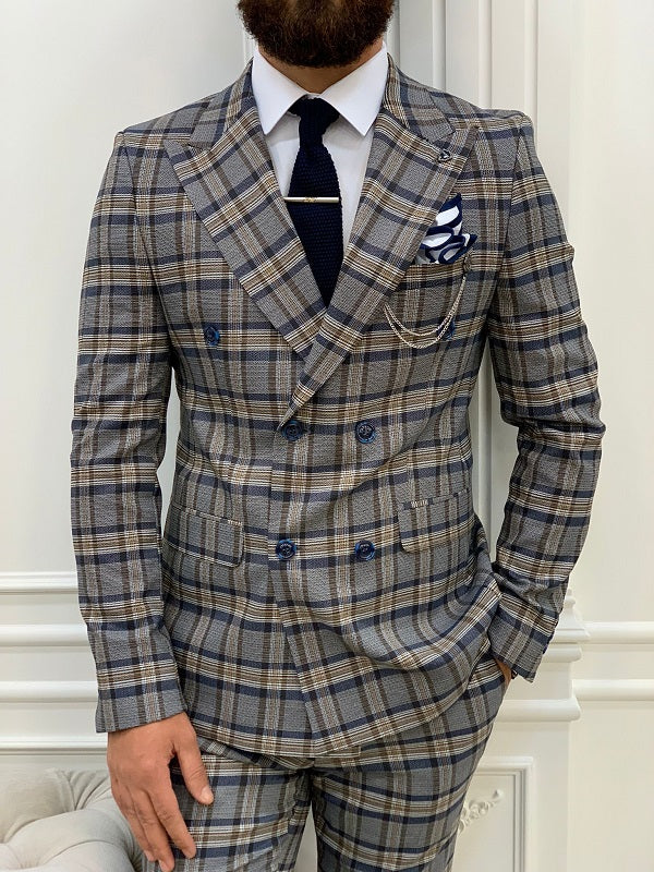 Yukon Navy Blue Double Breasted Plaid Suit image 1