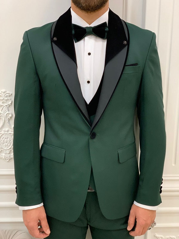Deerfield Green Slim Fit Velvet Shawl Lapel Tuxedo image 1