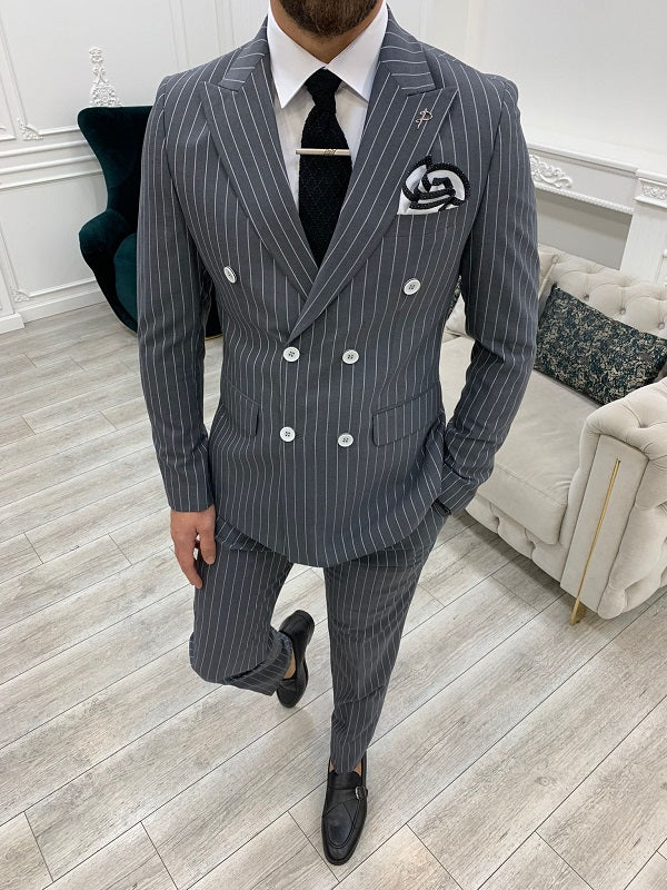 Venice Anthracite Double Breasted Striped Suit image 0