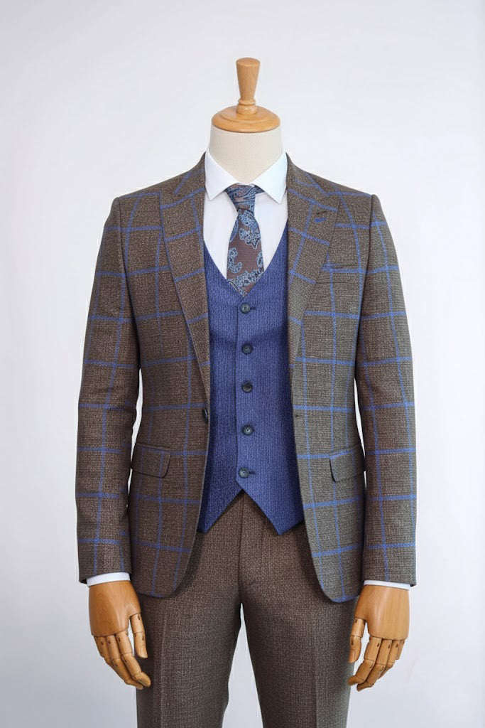 Brown Checkered Suit for Men