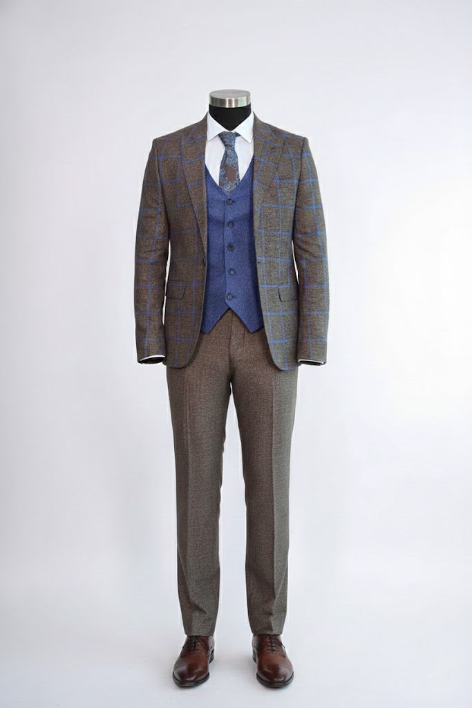 Mens Brown Checkered Suit