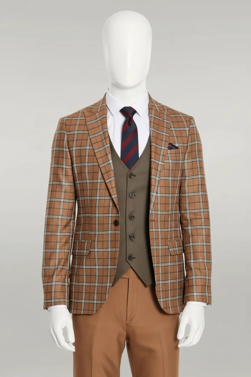 Brown Plaid Suit for Men