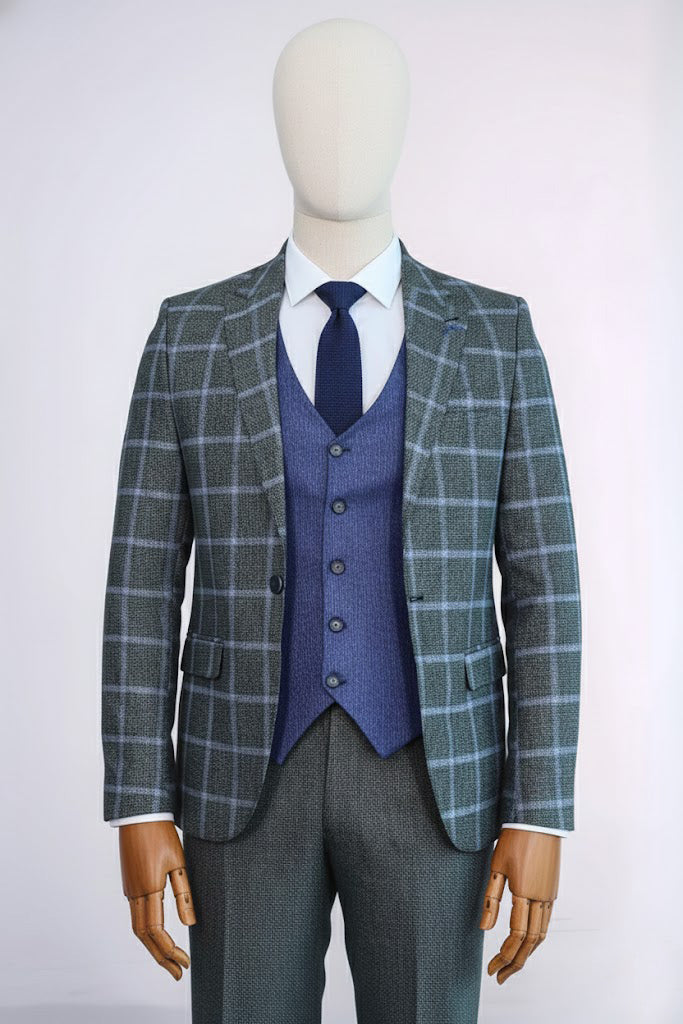 Men's Dark Gray Checkered Suit