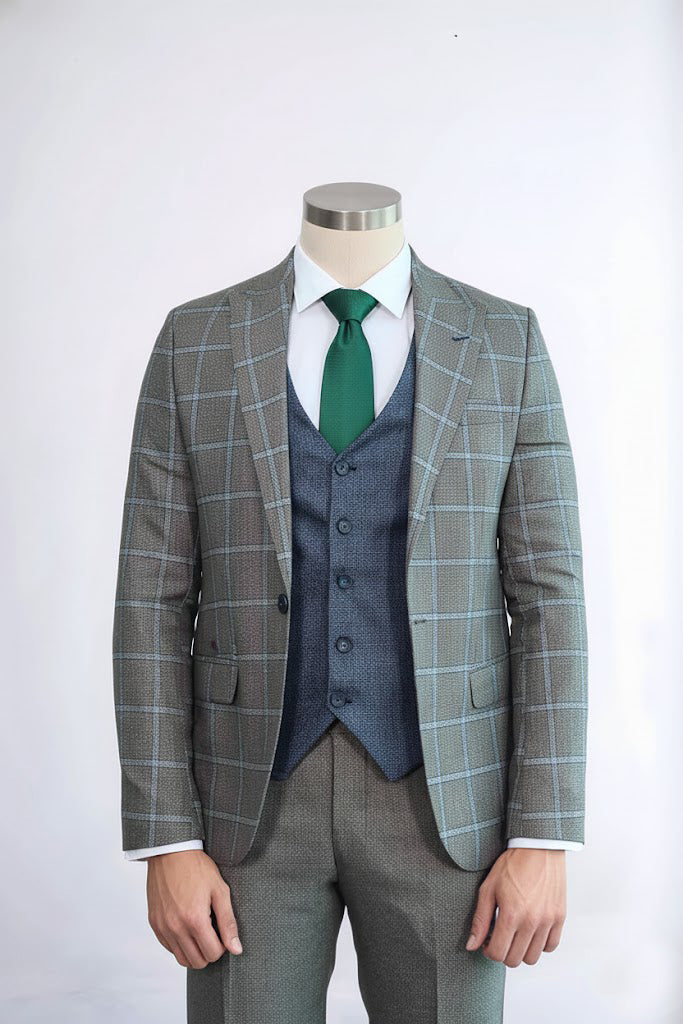 Gray Checkered Suit for Men