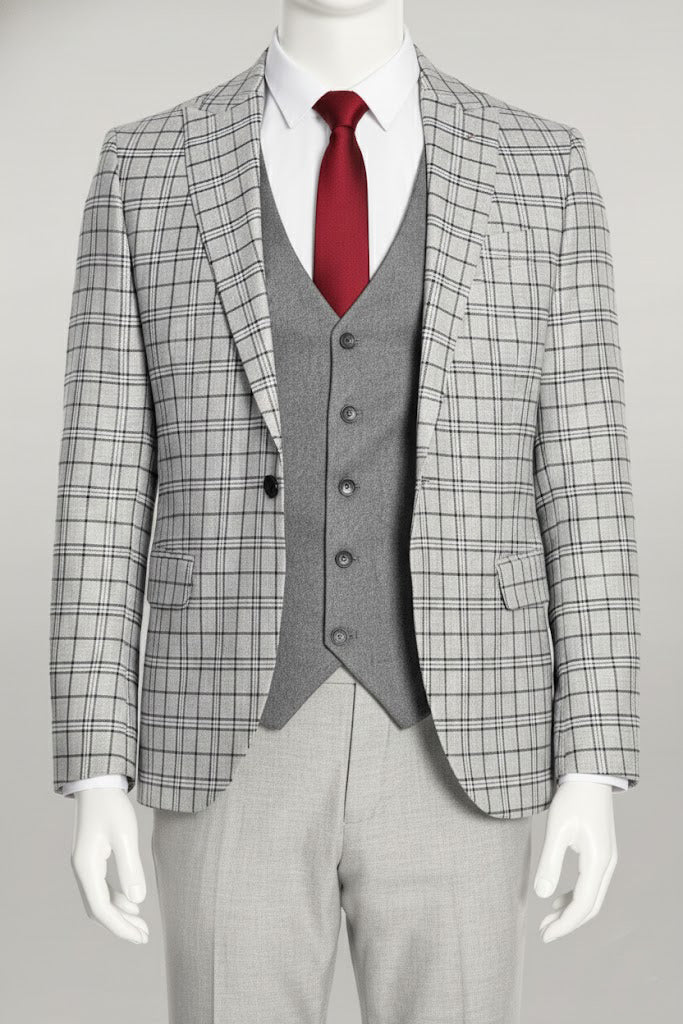 Gray checkered suit for Men