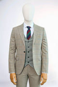 Beige Slim Fit Plaid Suit for Men